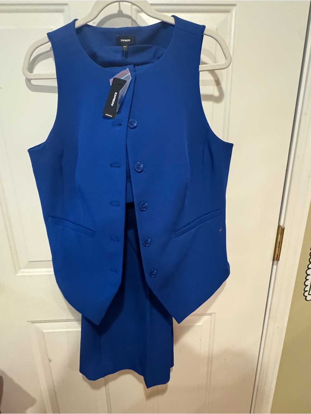 Express Cobalt Blue Sleeveless Button Vest and Pants